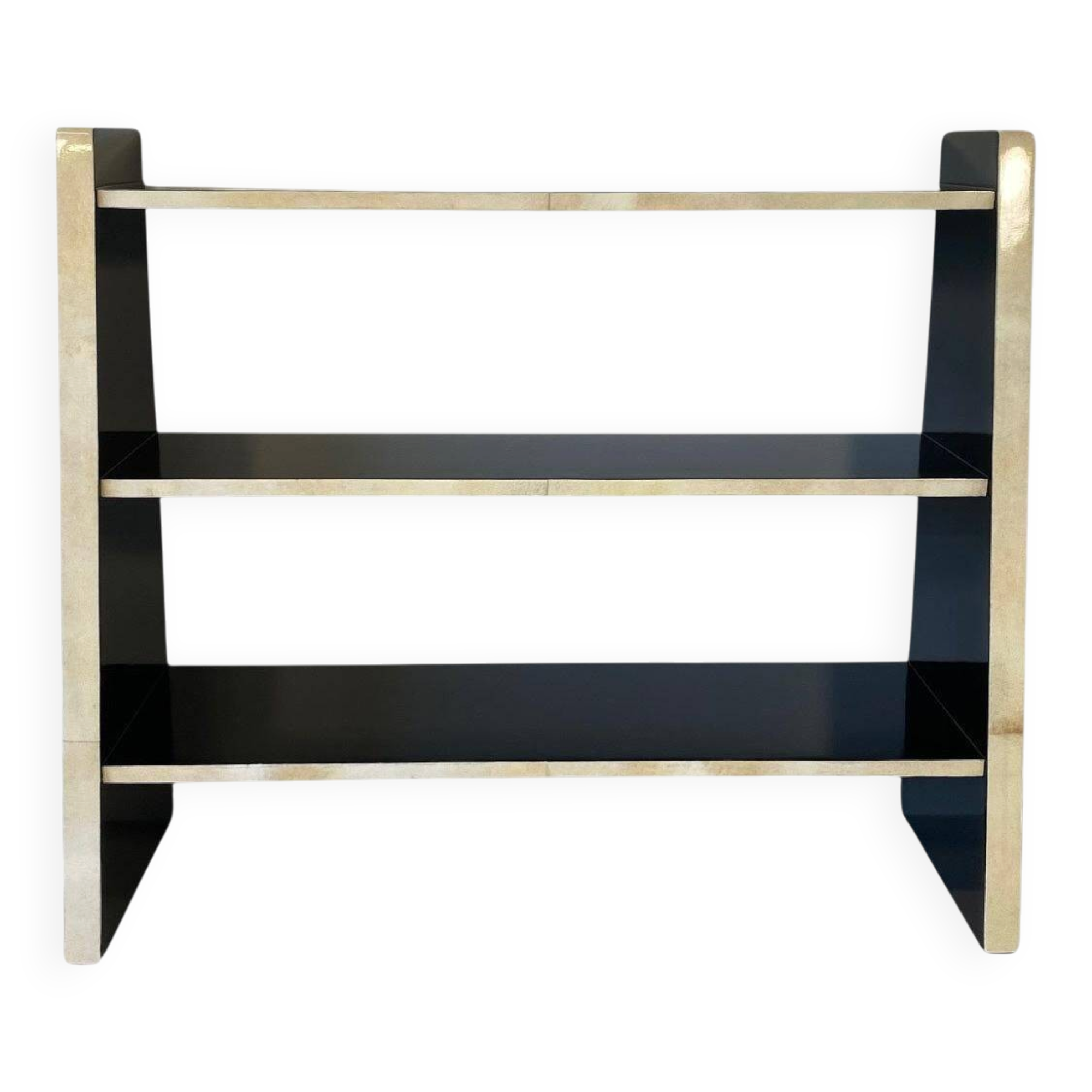 Italian Art Deco Bookcase in Parchment and Black Lacquer