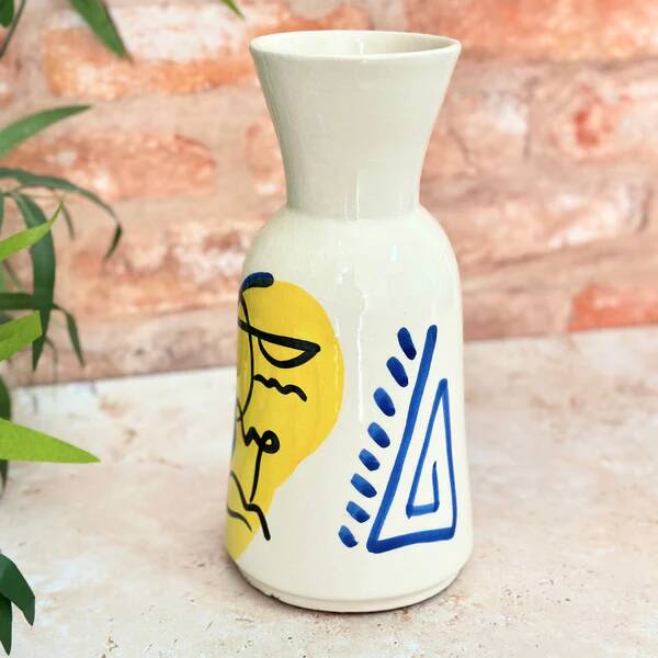 Azrur yellow and blue artisanal vase
