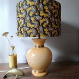 Yellow and gold ceramic table lamp | Kotska, saffron wax lampshade