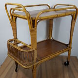 Vintage 70s rattan bar on wheels