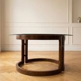 1970s Vintage Round Coffee Table with Smoked Glass Top