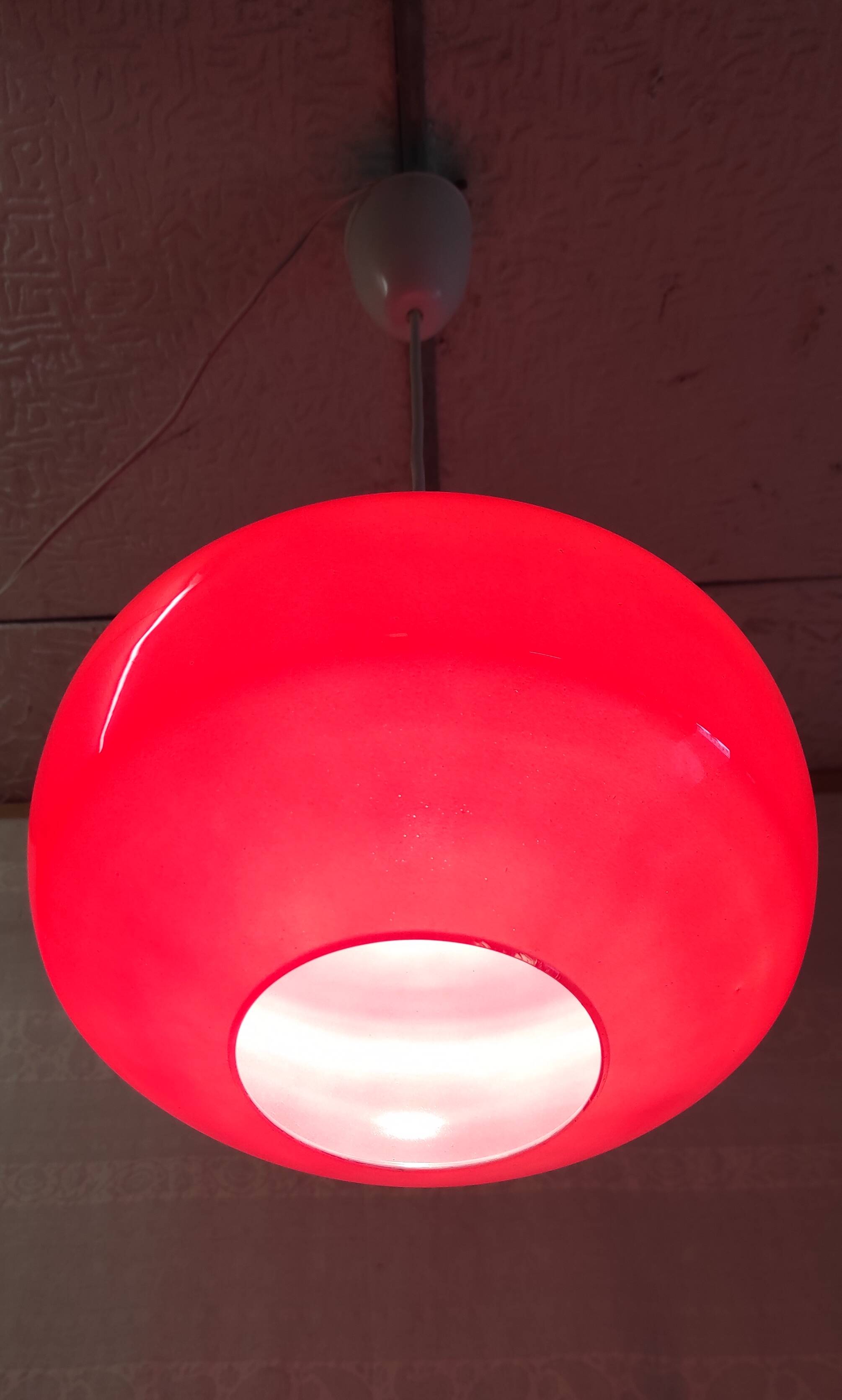 Vintage red glass pendant light from the 70s