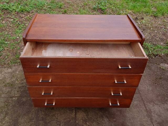 Antique vintage chest of drawers with wooden compass feet