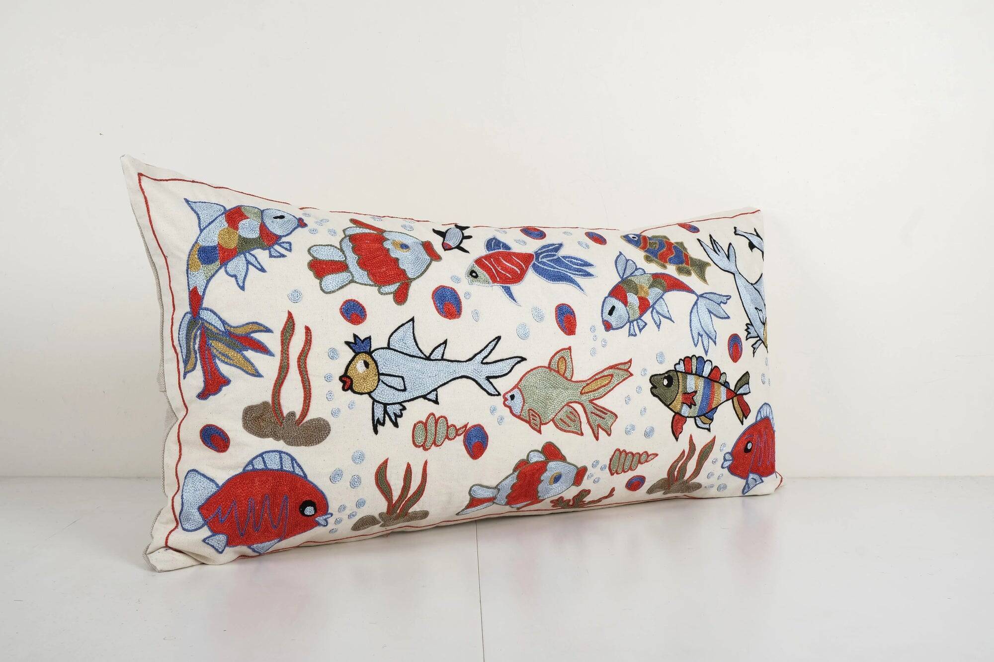 Vintage embroidered cushion cover 46x89 cm