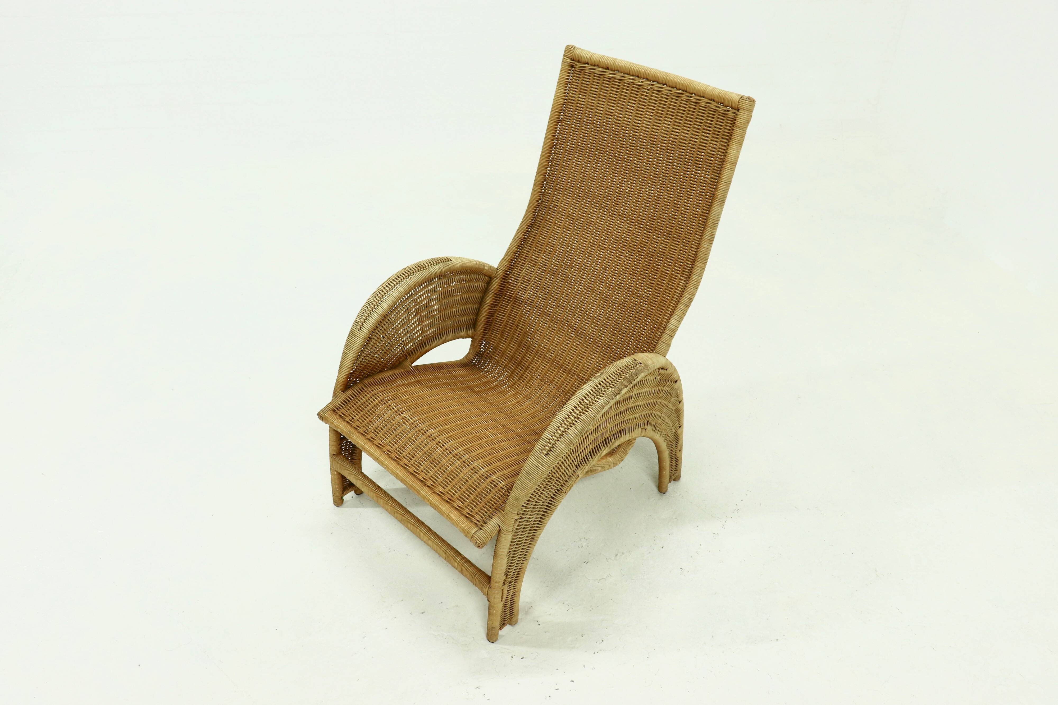 Mid Century Rattan Lounge Chair 1970s