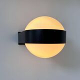 Vintage wall lamp, opaline and matte black metal, Raak Netherlands 1970