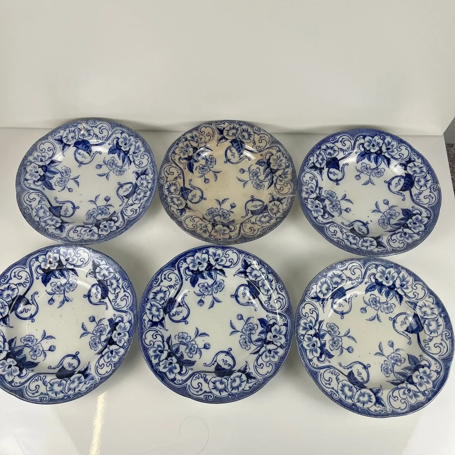 Set of 6 deep plates in ironstone "Flora" – Creil et Montereau, 19th century, blue