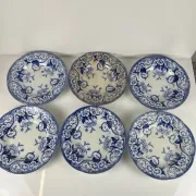 Set of 6 deep plates in ironstone "Flora" – Creil et Montereau, 19th century, blue