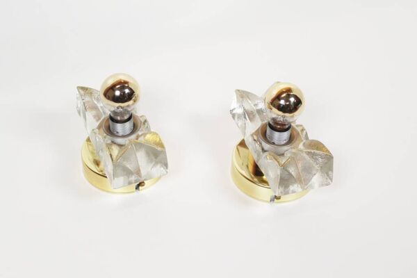 Ensemble (2) de petites appliques murales en laiton et verre des années 1970 par Sische