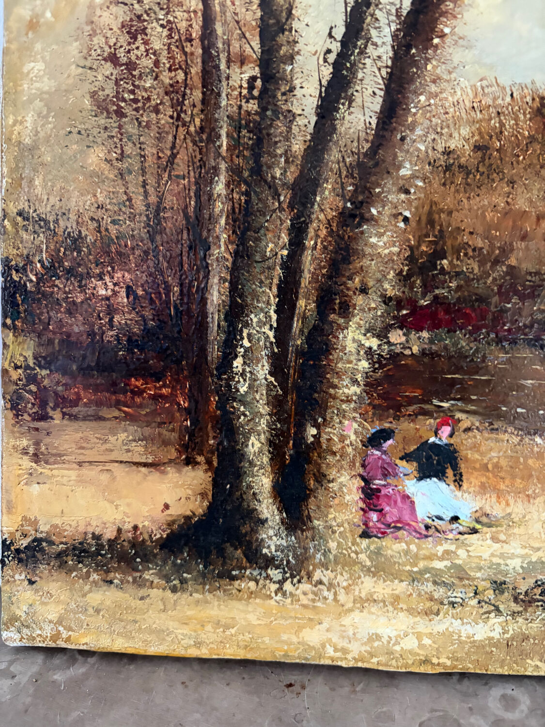 Romantic landscape with horses, oil on canvas signed R Bizet.