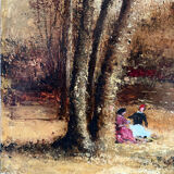 Romantic landscape with horses, oil on canvas signed R Bizet.