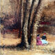 Romantic landscape with horses, oil on canvas signed R Bizet.