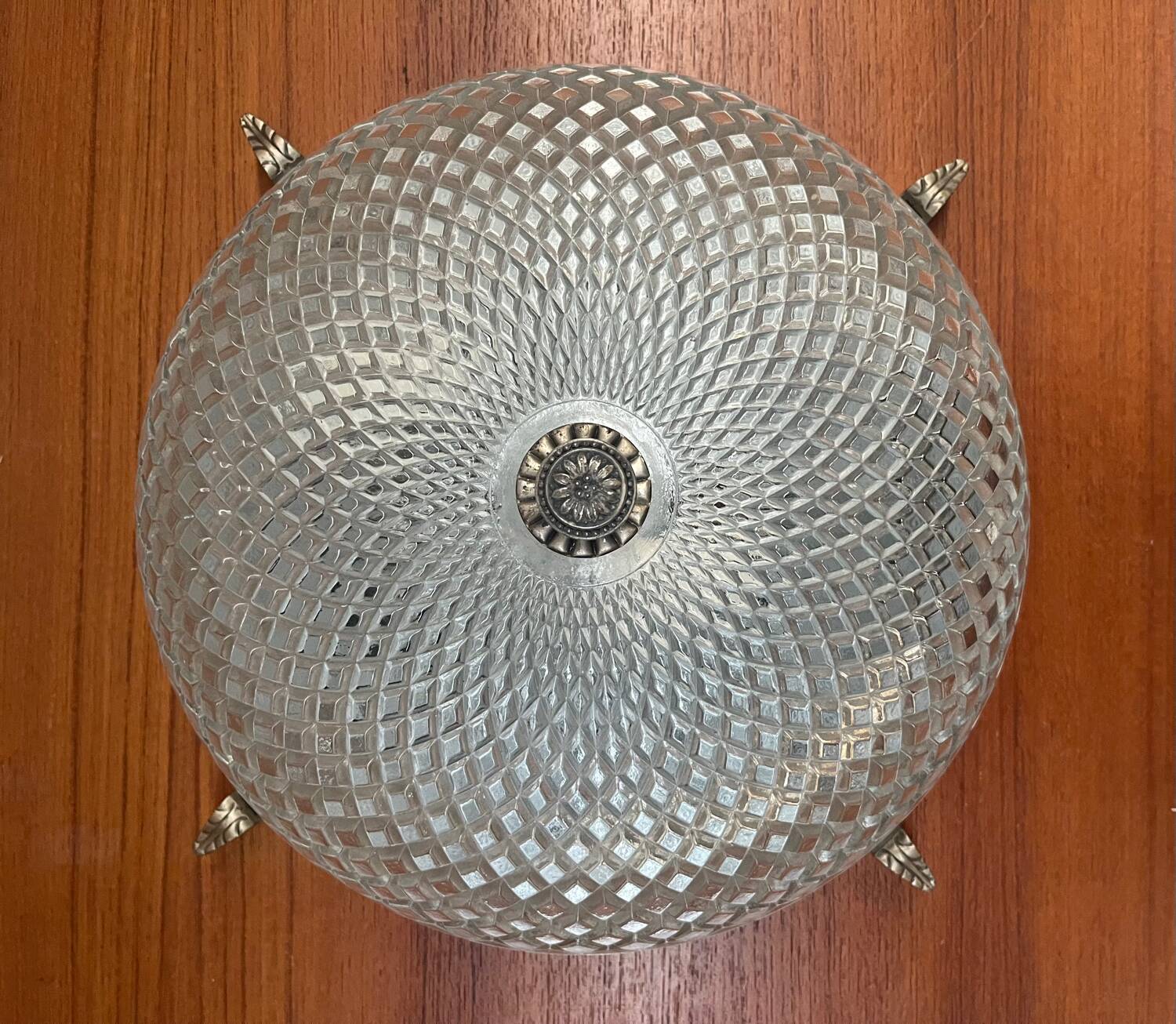 Pair of chiseled glass suspension ceiling lights