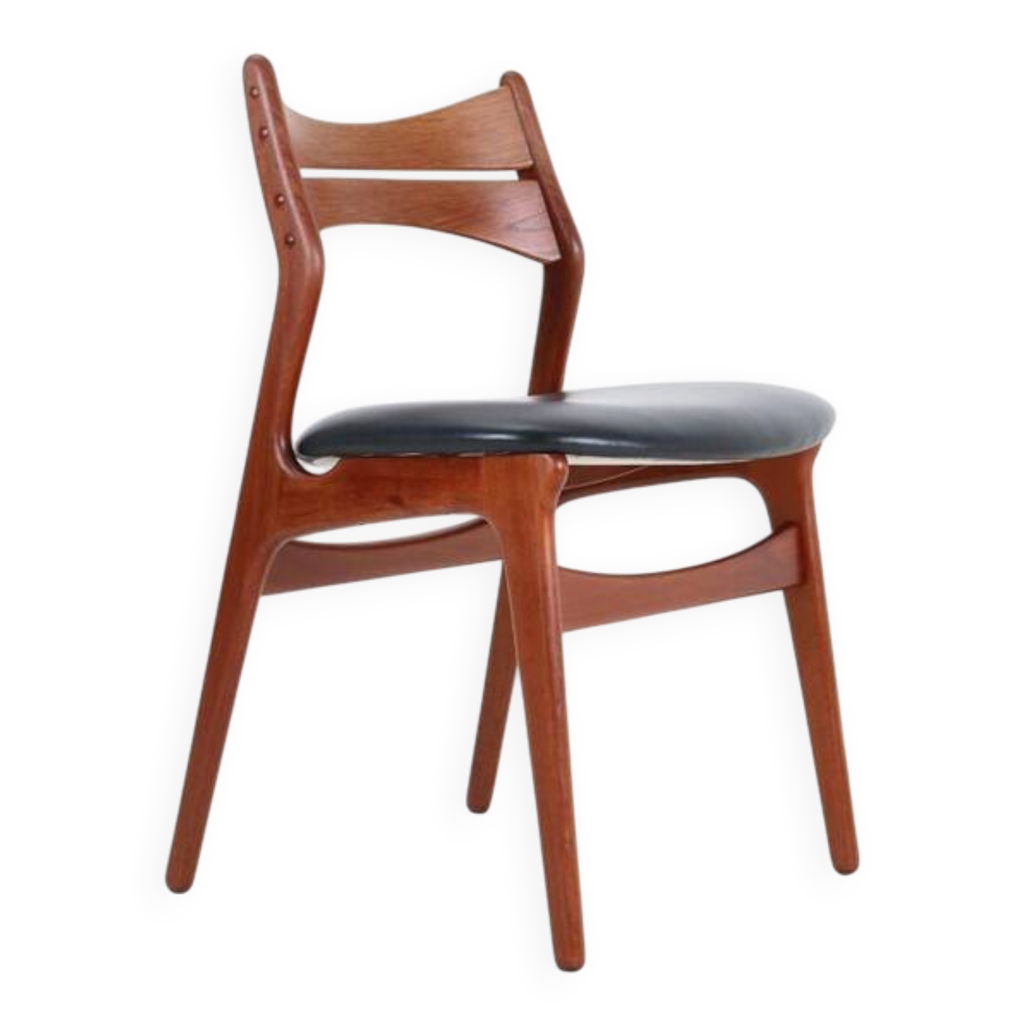 ACO Møbler / Erik Buck “310” teak chair / black leather / mid-century Danish modern design / 1960s / Buch