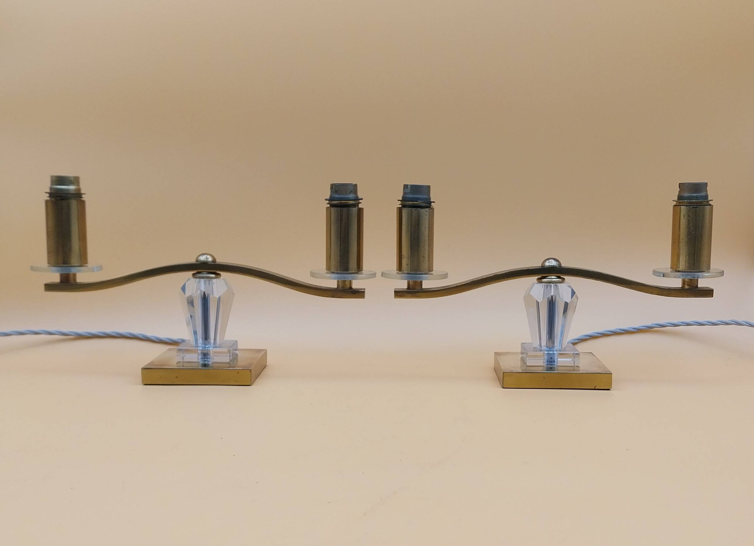 Art Deco lamp pair in brass and glass