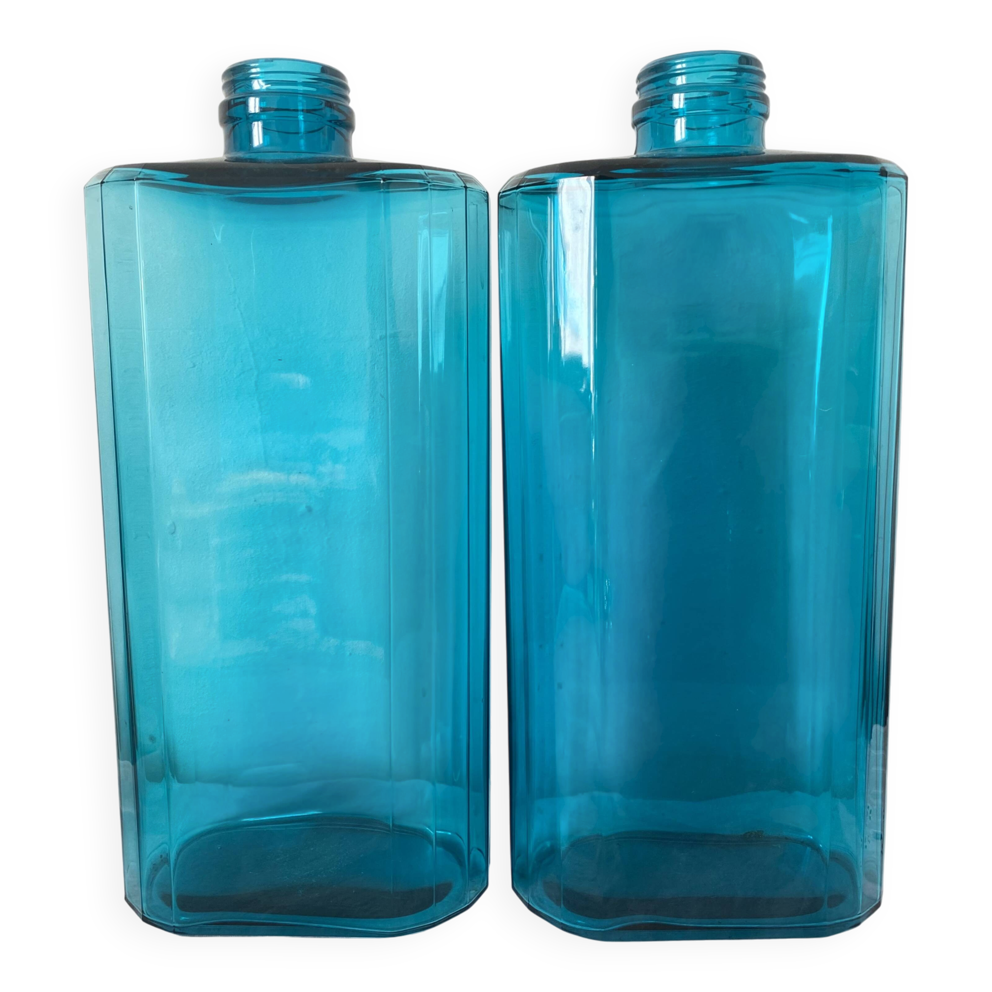 Turquoise glass bottles 36 cm, Fougère glassworks