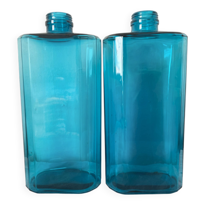 Bouteilles en verre turquoise 36 cm , verrerie de Fougère