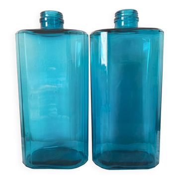 Bouteilles en verre turquoise 36 cm , verrerie de Fougère
