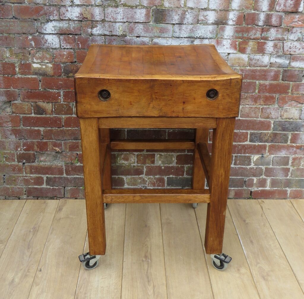 Vintage english sycamore butchers block on stand