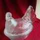 Old hen on her moulded glass nest - vintage sweet jar