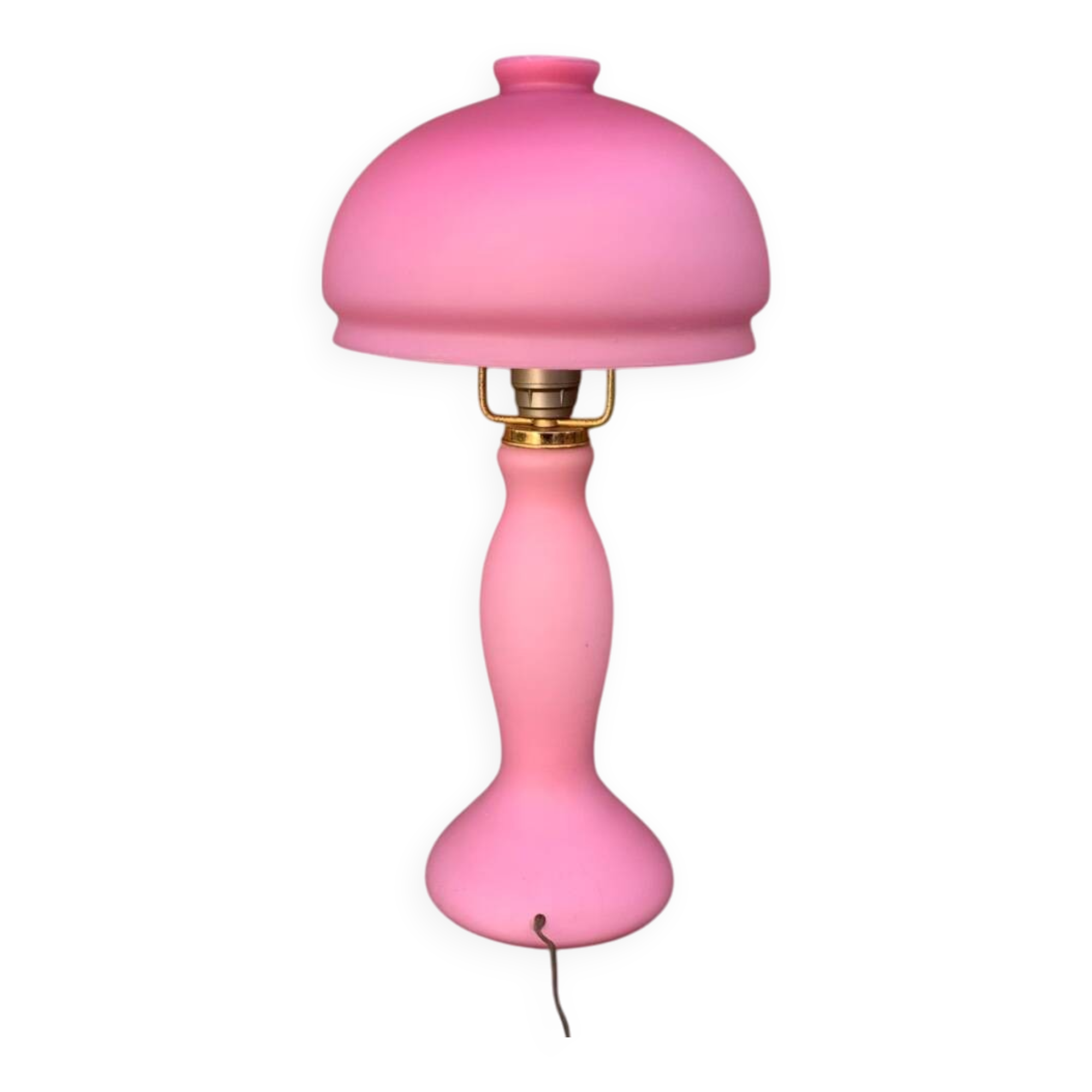 Pink frosted glass and gold brass accent lamp - 1970s