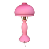 Pink frosted glass and gold brass accent lamp - 1970s