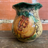 Vintage 1970s Beige Ceramic Vase with Painted Decoration