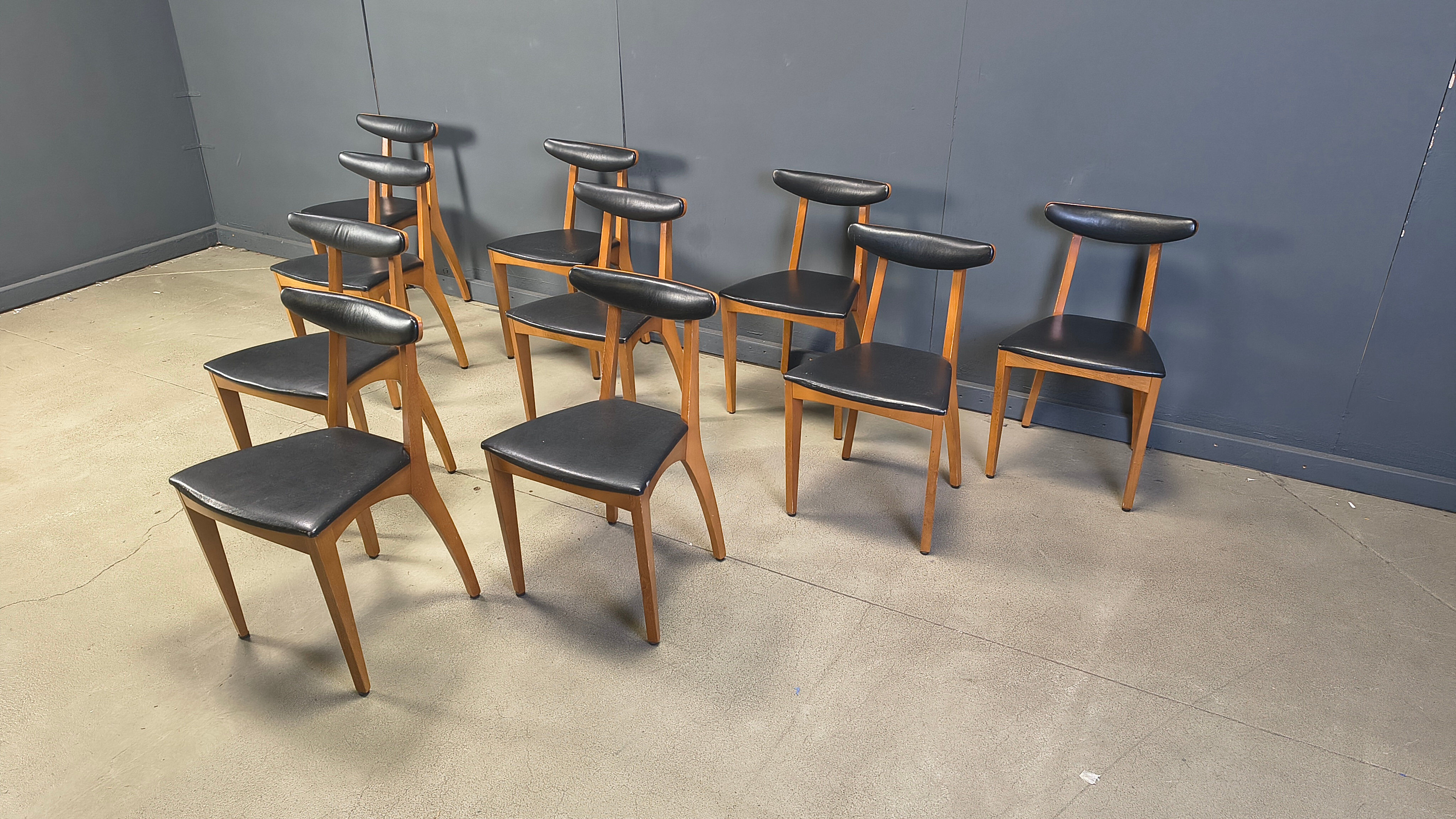 Mid-century Belgian dining chairs, set of 10, 1960s