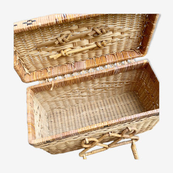 Vintage wicker suitcase basket