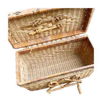 Vintage wicker suitcase basket