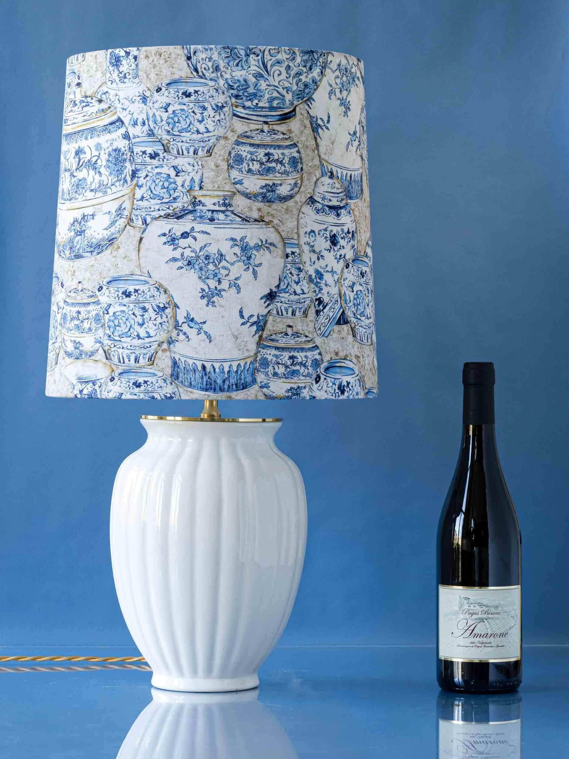 Blue and white ceramic table lamp, vintage Dutch Delftware.