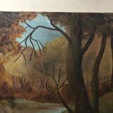 Peinture ancienne signée, Riverbank, 20ème siècle