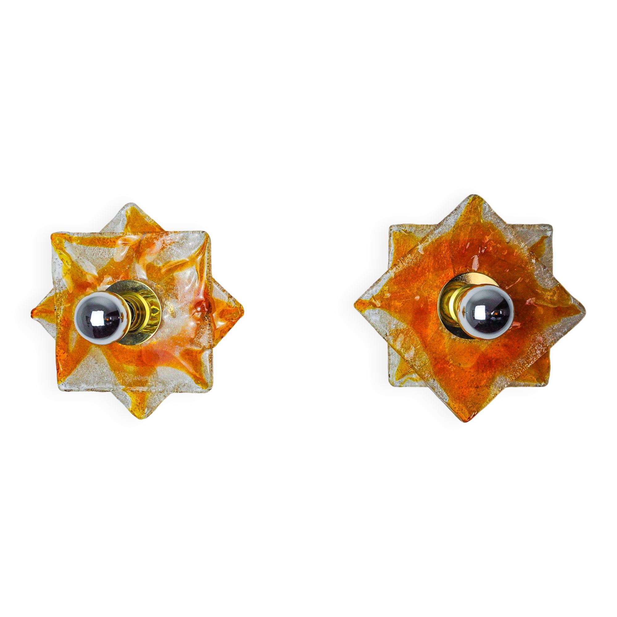 Pair of Murano Mazzega wall lights, orange frosted glass, Italy, 1970