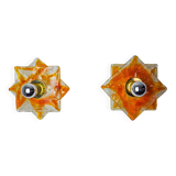 Pair of Murano Mazzega wall lights, orange frosted glass, Italy, 1970