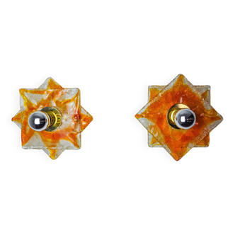 Pair of Murano Mazzega wall lights, orange frosted glass, Italy, 1970