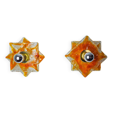 Pair of Murano Mazzega wall lights, orange frosted glass, Italy, 1970