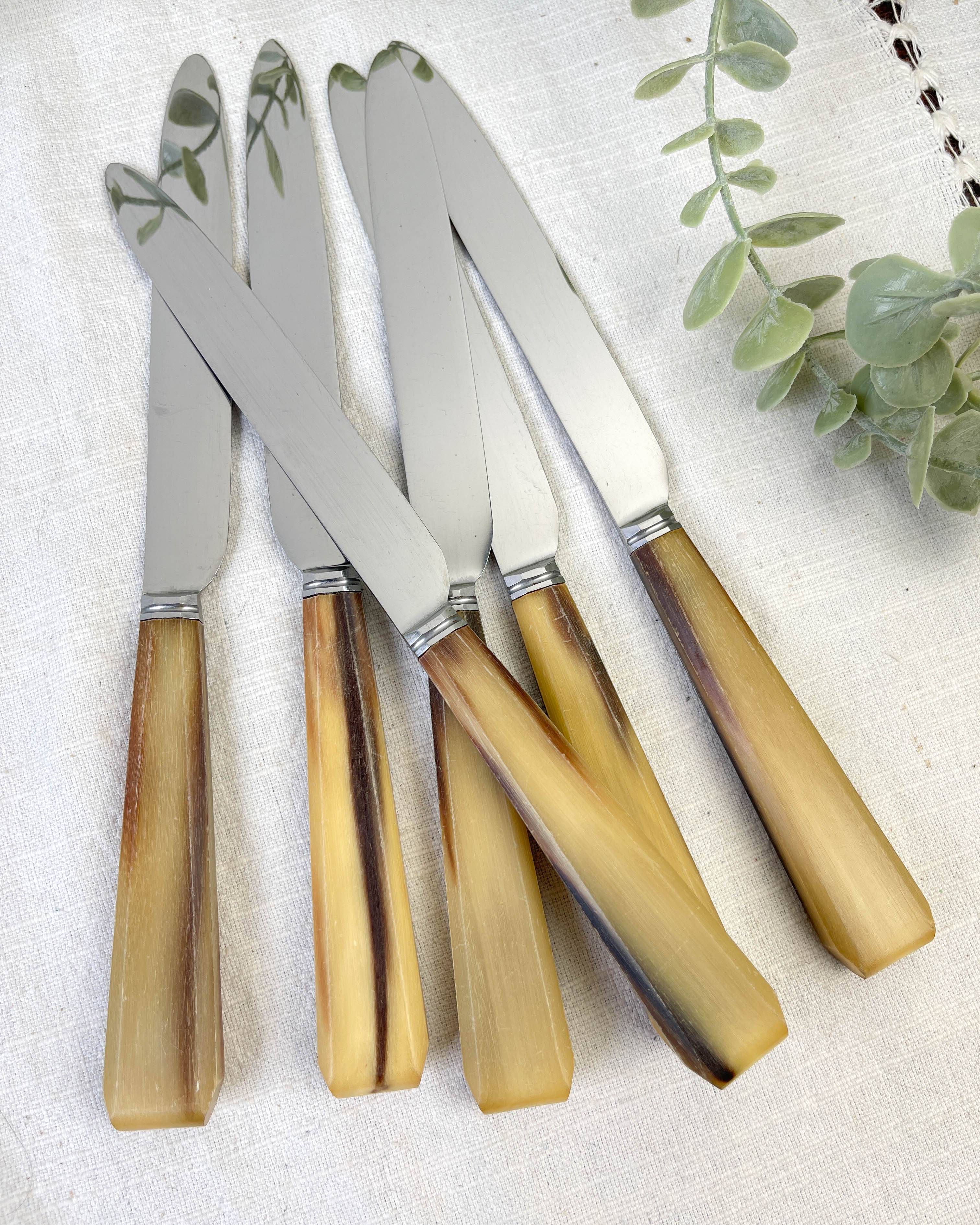 Set of 6 vintage horn table knives