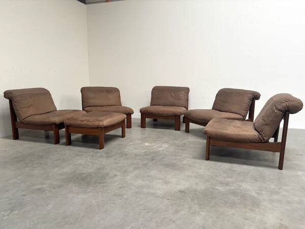 Ensemble de salon / fauteuil / canapé en cuir et chêne Rolf Benz, années 1970