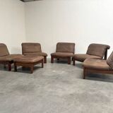 Ensemble de salon / fauteuil / canapé en cuir et chêne Rolf Benz, années 1970