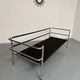 Three-seater tubular chrome and black leather sofa by Kébé, Denmark 80