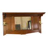 Solid oak coat rack and 2 brass hooks, Art Deco 1930s