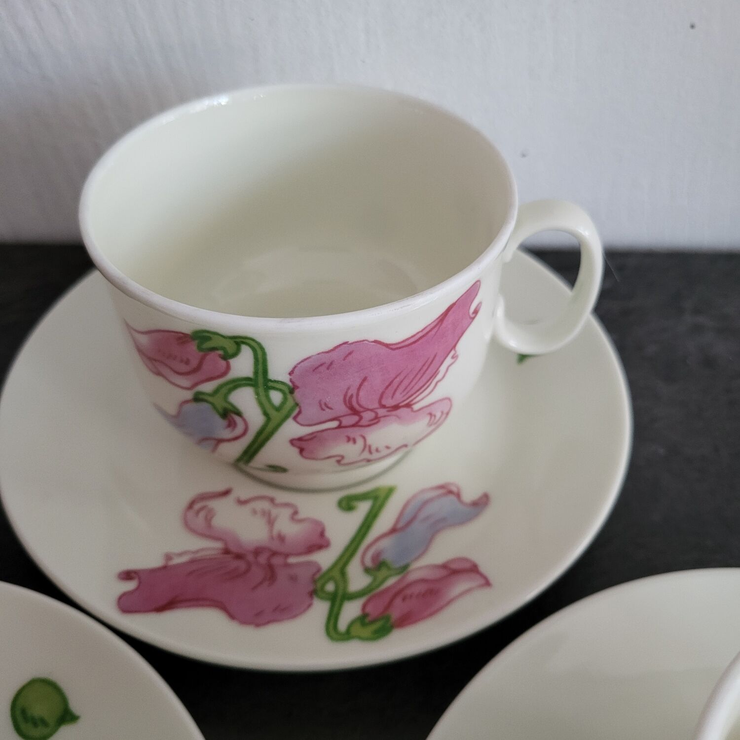 3 tasses et 5 sous-tasses vintage Richard Ginori motif sweet pea en ex