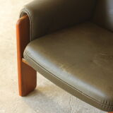 Olive leather two seater sofa, 1970'