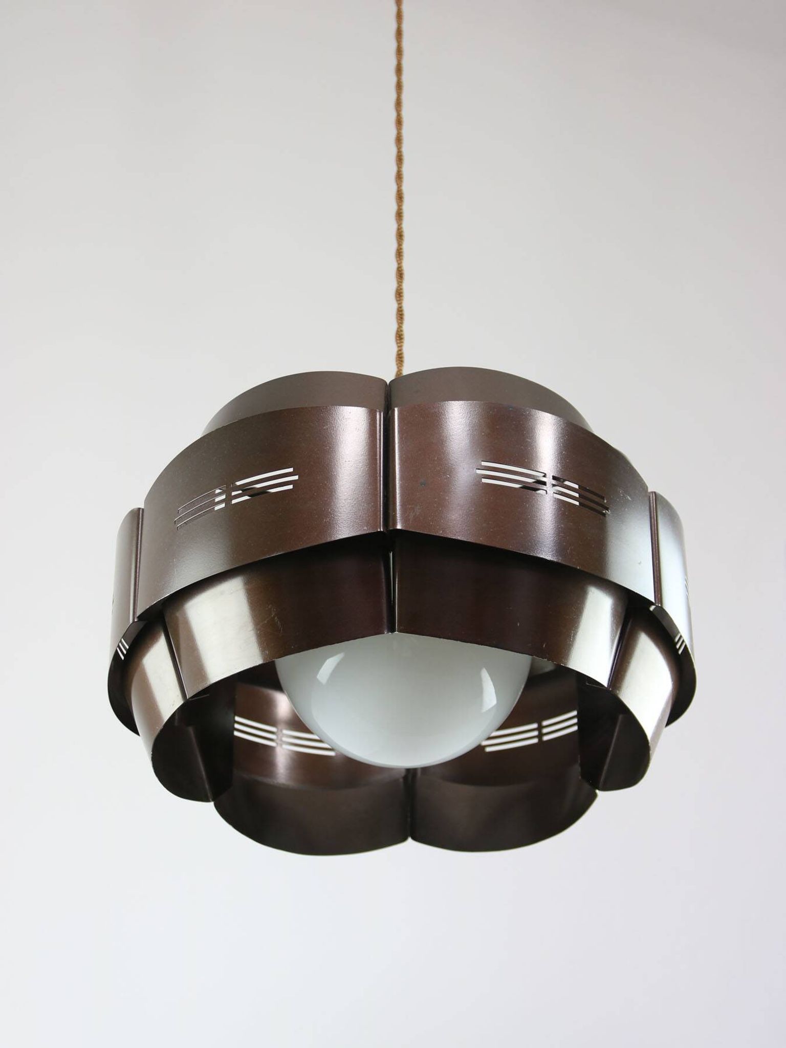 Vintage Italian Metal and Opaline Glass Pendant Lamp, 70s