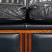 2.5-Seater Art Deco Sofa with Woodwork and Dark Blue Cowhide Leather