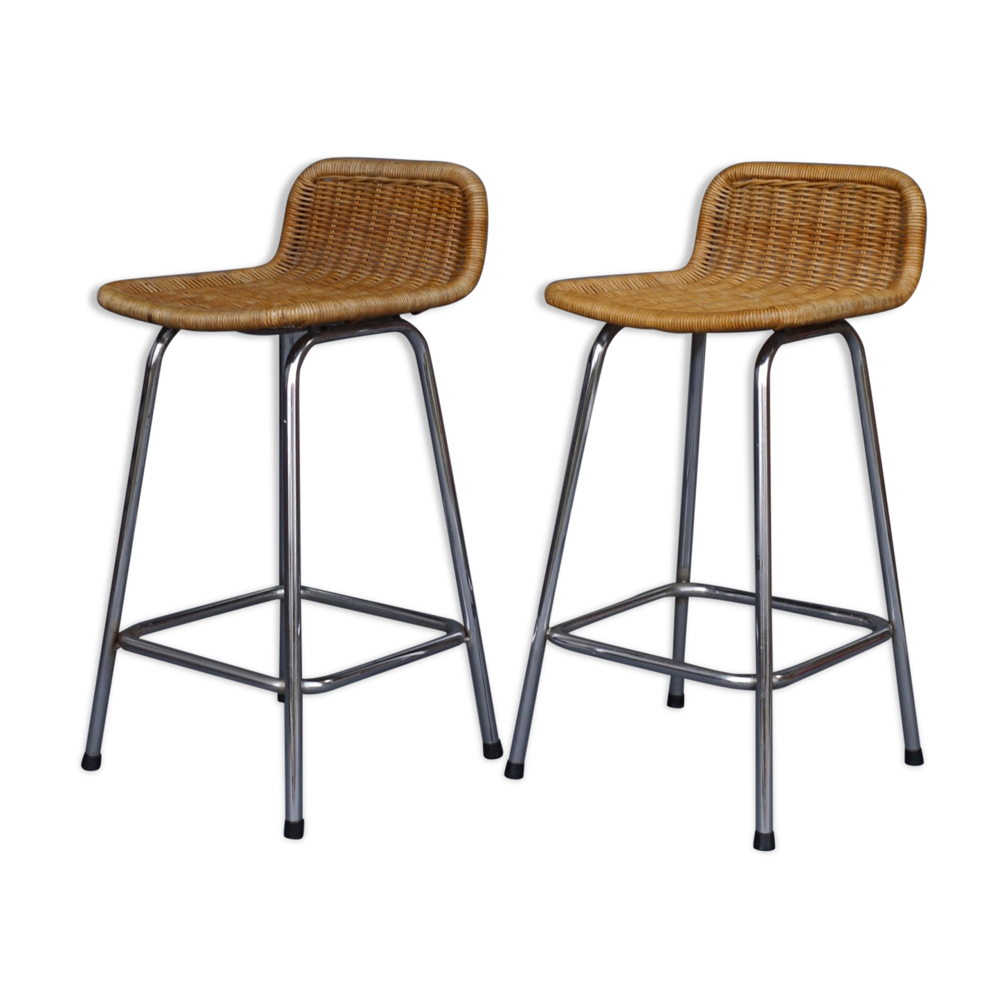 Chromed steel and rattan bar stools from Rohé Noordwolde, 1960s, Set of 2