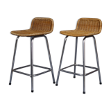 Chromed steel and rattan bar stools from Rohé Noordwolde, 1960s, Set of 2