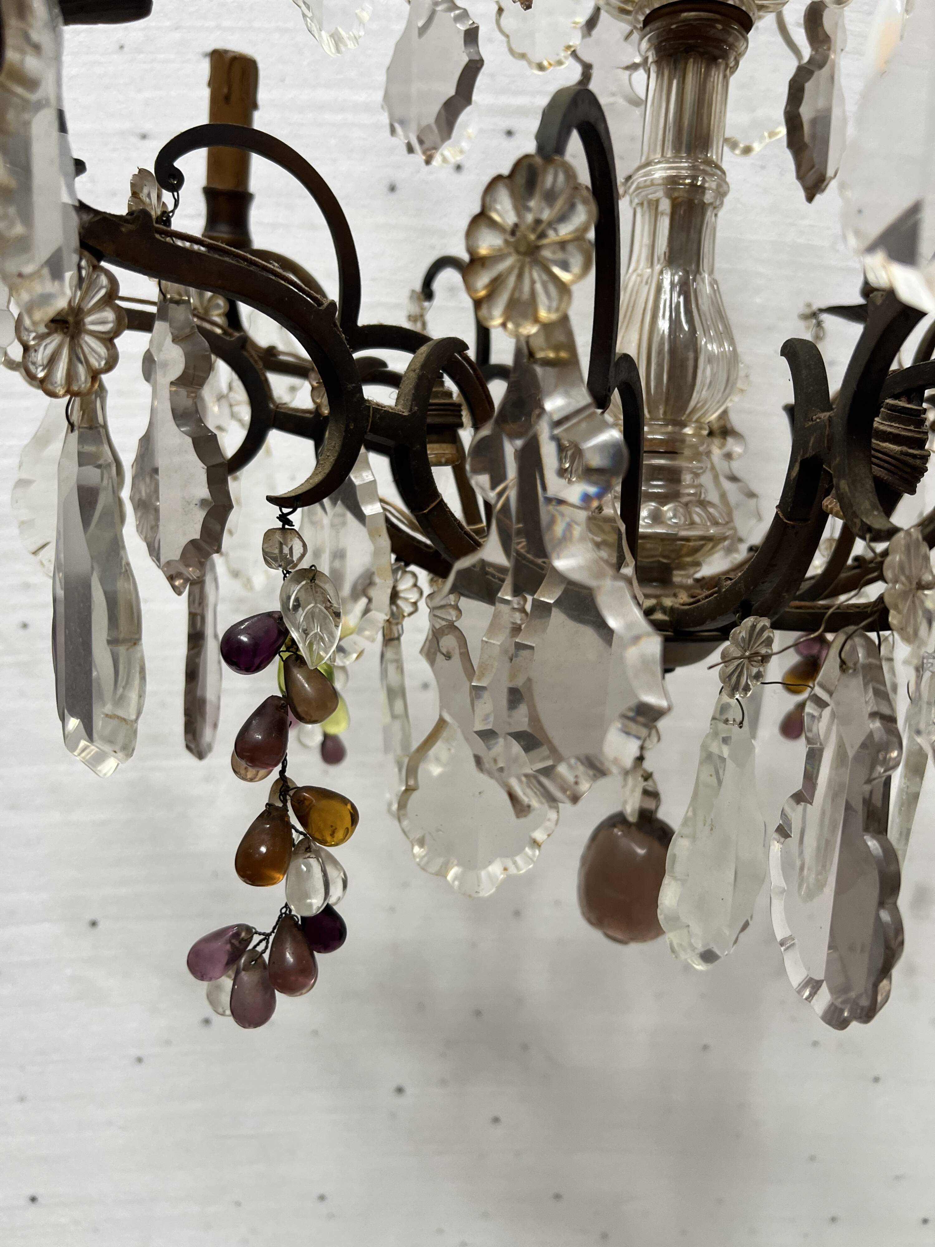 Louis XV style chandelier with pendants and colored glass fruits, 20th century