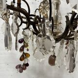 Louis XV style chandelier with pendants and colored glass fruits, 20th century