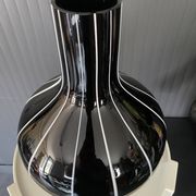 Black glass vase with white stripes, vintage 1950.